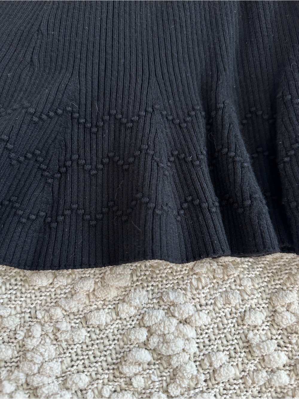Maeve Anthropologie Black Ribbed Knit Flared Sweater Skirt Zig-Zag Bobble Hem S - Picture 5 of 7